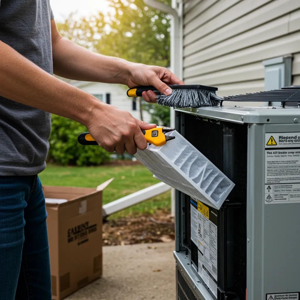 Homeowner changing an air filter as part of HVAC maintenance