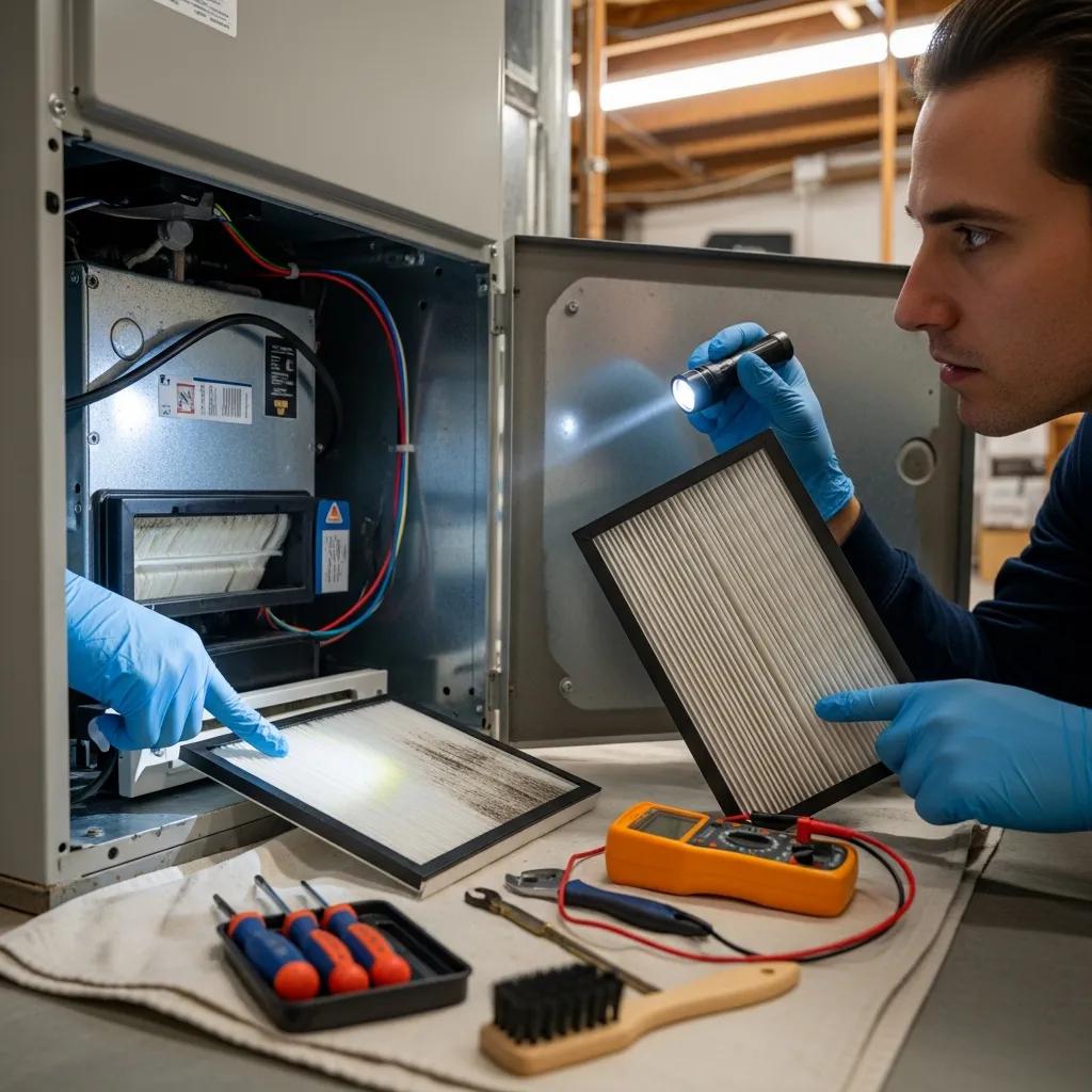 Troubleshoot HVAC Problems: Expert Tips for Homeowners 3 Technician checking furnace components for heating issues